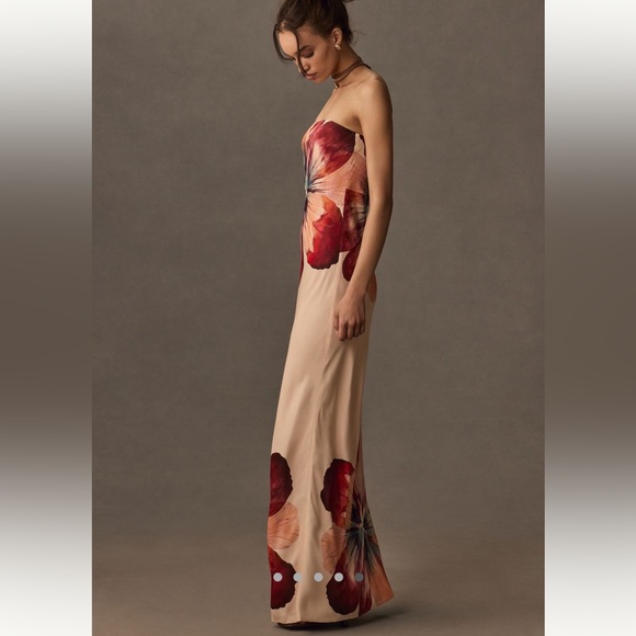 Anthropologie The Fleur Strapless Satin Maxi Dress Floral Print - Picture 3 of 7
